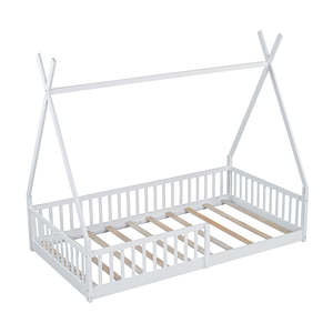 Lit plateforme pour <span class=keywords><strong>chambre</strong></span> d'enfant, taille double, en pin massif, avec barrière de sécurité au plafond, design lavable, facile à assembler, <span class=keywords><strong>blanc</strong></span> - Product Image 6