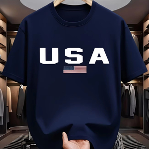 Camiseta de hombre con letras estilo americano "USA", versátil, de manga corta, personalizable. Venta directa de fábrica.F10 - Product Image 1