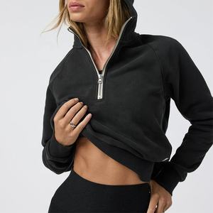 <span class=keywords><strong>Felpa</strong></span> oversize da <span class=keywords><strong>donna</strong></span> in cotone nero, manica lunga, pesante, in cotone biologico, crop top <span class=keywords><strong>con</strong></span> mezza zip. - Product Image 1