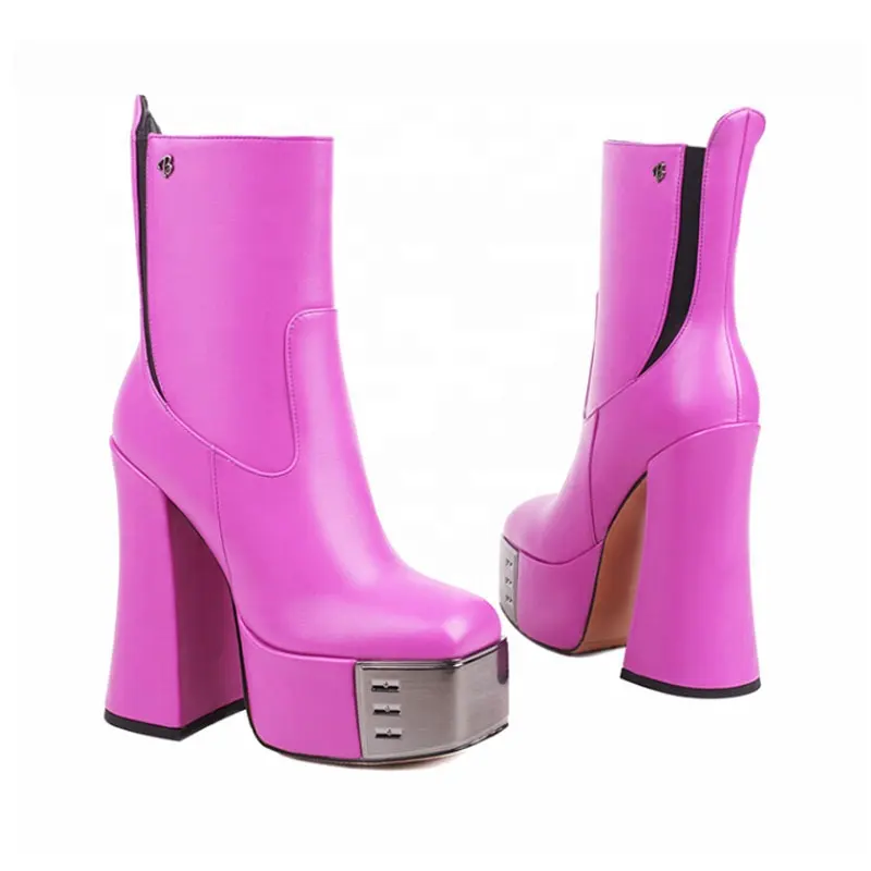 AB408KX 2023 New Sexy Ankle Boots High Heel Fashion Women's Shoes Side Zip Water Proof Round Toe Platform Leather Boots