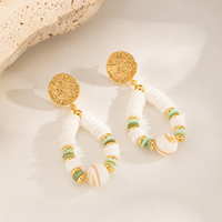Boucles d'oreilles créoles de style ethnique, avec perles en éclats de coquillage et pierres naturelles, bijoux d'oreille de luxe haut de gamme, grandes créoles exagérées pour femmes
