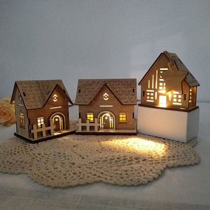 Hot-Selling Christmas Glowing Cabin Ornament Small House Home Festival Craft Wooden House Christmas Village Figurines <b>Light</b> <b>Led</b> - Product Image 1