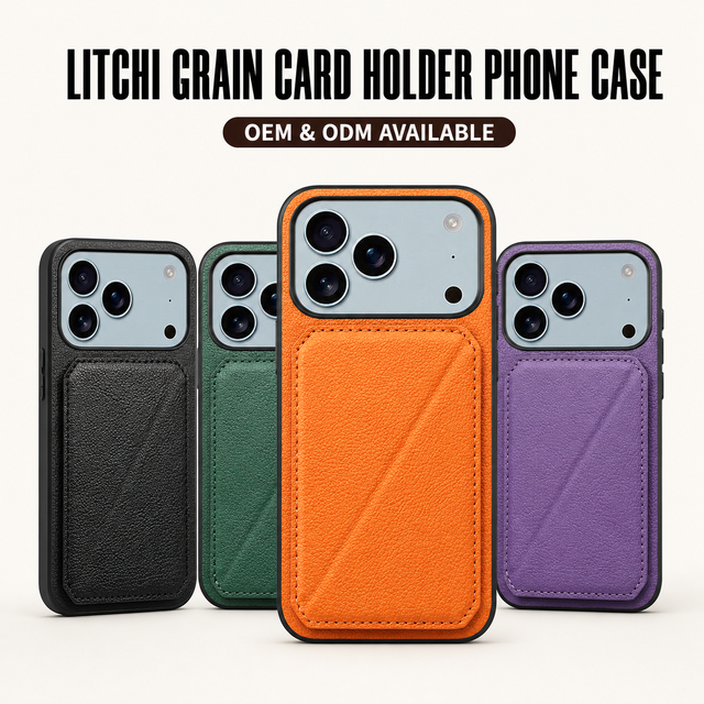OEM/ODM Custom Factory Direct PU Litchi Grain Hidden Card Slot Wallet Kickstand Phone Case, Compatible with Apple Series