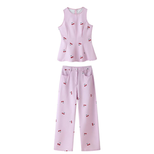 SHENZHU 2026 Completo Estivo da Donna 2 Pezzi, Elegante Casual con Motivo Floreale, Top Senza Maniche + Pantaloni Lunghi, <span class=keywords><strong>Tuta</strong></span> da Donna - Product Image 2