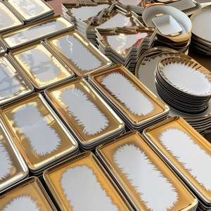 Vaisselle de luxe en céramique blanche dorée, vieux stock, prix bon marché, vendu en tonnes, emballage mixte, prix de gros, expédié de Chaozhou - Product Image 1