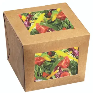 Hai cửa sổ đồ ăn nhẹ hộp container tùy chỉnh dùng một lần chiên hộp gạo bao bì salad Cube Rau takeout hộp bán buôn