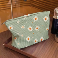 Tas Makeup Korduroi Resleting Portabel Kapasitas Besar Motif Kartun Bunga Warna-warni Kustom Baru, Kantong Penyimpanan Kosmetik BSCI