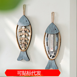 Termómetro de pared con diseño de pez mediterráneo, decoración de madera para sala de estar, decoración del hogar - Product Image 5