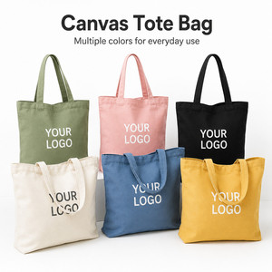Custom Logo 12oz Heavy Duty <b>Canvas</b> Tote <b>Bag</b> Reusable Shopping <b>Bag</b> with Inner Lining Reinforced Handles and Bottom Gusset - Product Image 1