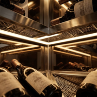 Armoire à vin moderne minimaliste avec cadre en métal et étagères en bois, réfrigérateur à vin grande capacité pour séparation de salon