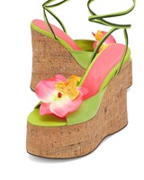 Escarpins imprimés en bois pour femmes, talons compensés hauts, sandales à fleurs colorées, chaussures à plateforme épaisse à lanières croisées à la cheville