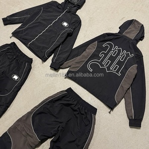 Chaqueta Cortavientos Reflectante Personalizada y Pantalones Deportivos de Nailon con Cremallera Desmontable, Pantalones Cortos de Nailon, Traje Deportivo para Hombre - Product Image 3