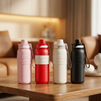 Bouteille d'eau sport en titane pur à double paroi de 600 ml, 12h chaud/froid, antibactérienne, avec paille, couleur beige abricot, logo personnalisé, vente en gros