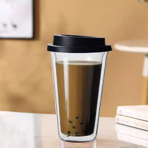 Tazza da <span class=keywords><strong>caffè</strong></span> riutilizzabile da viaggio da 350ml bicchiere da <span class=keywords><strong>caffè</strong></span> isolato a <span class=keywords><strong>doppio</strong></span> strato trasparente tazza da <span class=keywords><strong>caffè</strong></span> in <span class=keywords><strong>vetro</strong></span> con coperchio in silicone - Product Image 1