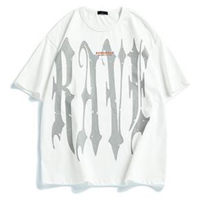 Camiseta en Oferta, Color Negro y Blanco, 100% Algodón, Estilo Hip Hop, Estampado de Letras, Unisex, Hombros Descubiertos, Holgada - Product Image 3