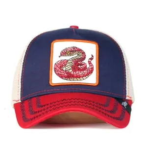 Оптовая продажа, оригинальная сетчатая шляпа для дальнобойщика, 5-панельная вышивка, нашивка в виде змеи, кепка для животных, фермерский спортивный стиль, gorras
