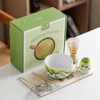 Ensemble de fouets à matcha en céramique de style Japandi, 5 pièces, avec bol, cuillère et support - Kit à thé de luxe écologique et durable, ensemble à thé mignon