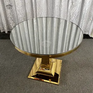 Round Mirror Top Wedding Table Luxury Glass Circle Wedding Banquet Table