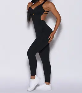 2023 yeni Yoga setleri spor kadınlar ayarlanabilir Backless spor yastıklı tek parça Romper eğitim egzersiz ezme tulum kadınlar için
