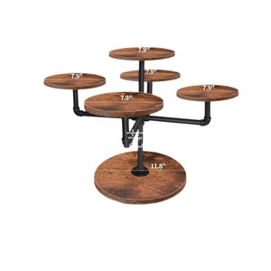 Expositor de madera y hierro de 3 niveles, redondo, color quemado, para almacenamiento de alimentos y pasteles en bodas y fiestas. - Product Image 2