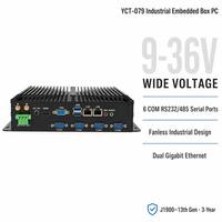 Contrôleur d'automatisation sans ventilateur YCT, 6 ports COM RS232 RS485 GPIO, double LAN, processeur I3 I5 I7 12e/13e génération, Windows Linux, 4-16 Go de RAM, PC industriel