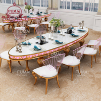 2025 nouveau magnifique ensemble de table de dîner ovale de grande taille avec plateau en mdf blanc argent or étoile hôtel table de salle de banquet