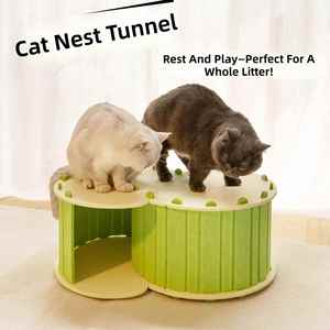 S Shaped Felt Cat Tunnel Hideaway Bed Foldable Large Activity Play <b>House</b> With Top Rest Platform for Multiple Cats - Product Image 1