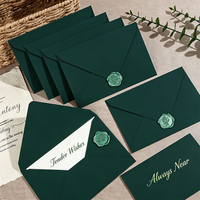Enveloppes épaisses de couleur vert foncé à texture tactile, enveloppes d'invitation de luxe avec sceau de cire pour lettres d'amour manuscrites et Noël