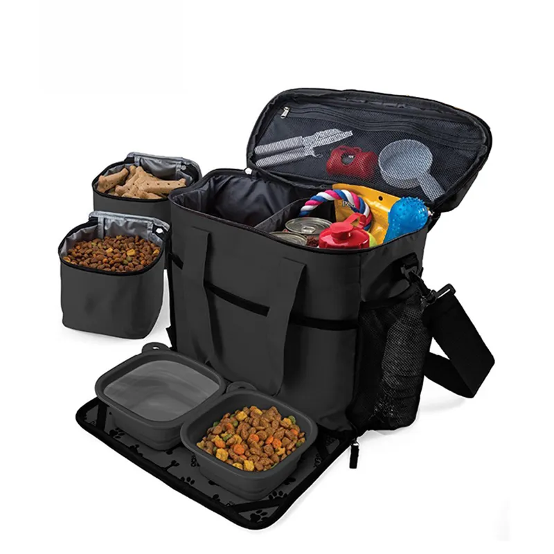 팝 오리 친환경 접이식 애완 동물 고양이 토트 백 2 식품 용기 애완 동물 개 여행 가방 주머니와 그릇