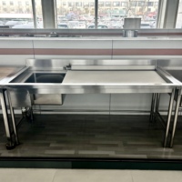 Table de nettoyage de poisson en acier inoxydable pour restaurant avec évier et égouttoir, plateforme de préparation de poisson avec planche à découper