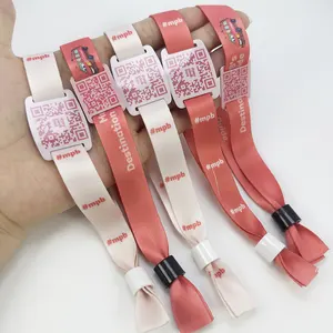 Eco Friendly Adjustable Plastic Clip Event Party Bracelet Custom Festival Fabric Woven Wristbands