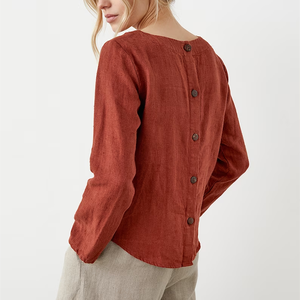 Camicette da <span class=keywords><strong>donna</strong></span> organiche naturali 100% cotone Vintage Casual abbottonate marroni personalizzate Plus Size abbigliamento <span class=keywords><strong>donna</strong></span> - Product Image 1
