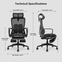 Chaise de bureau ergonomique en maille, inclinable, avec repose-pieds rétractable et silencieux, chaise d'ordinateur à dossier rabattable, mousse moulée haute densité