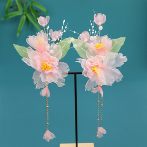 Nouvelle pince à cheveux en soie avec perles de cristal style antique et fleurs, accessoire capillaire classique de luxe léger et de niche, pour enfants - Product Image 4