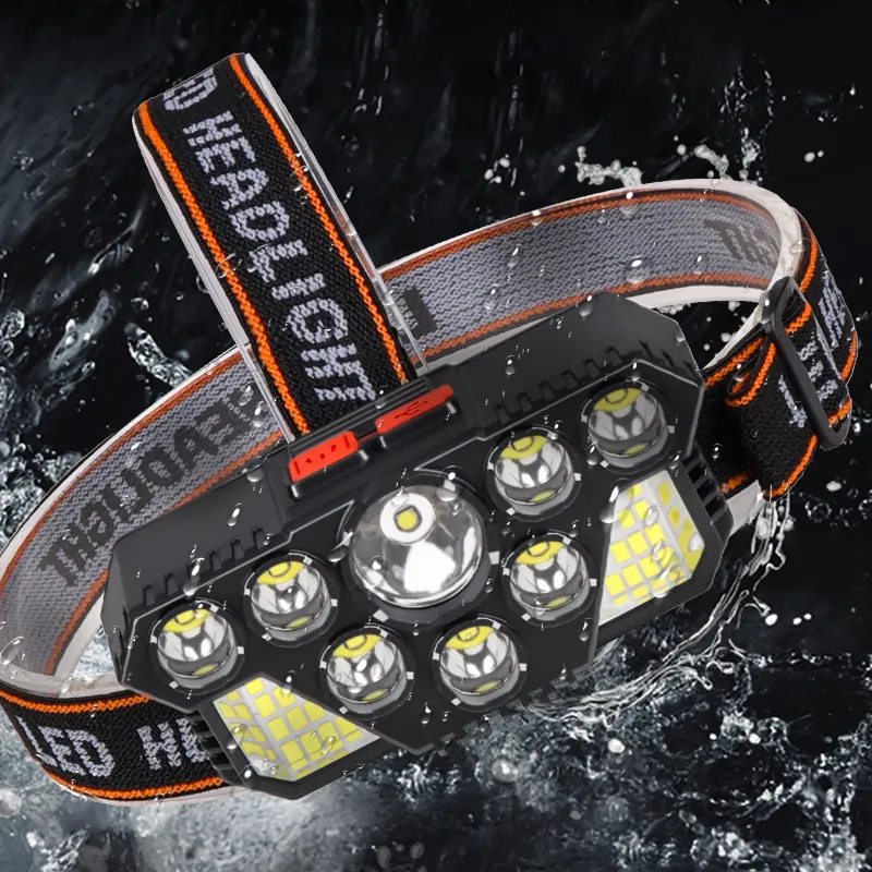 500lumens 200m 8 Led+20SMS Headlight Headlamp Usb Rechargeable Waterproof Torch Camping Fishing Hunting Head Light