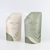 Sachets d'emballage personnalisés en plastique pour boissons avec bec verseur, pochettes Doypack avec couvercle noir pour shampoing, brume, liquides et jus
