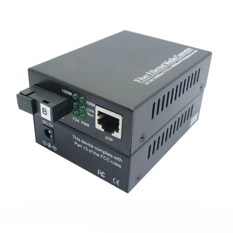 Convertidor de medios gigabit, 1310nm/1550nm, 1 puerto RJ45, ethernet a fibra óptica, 20km