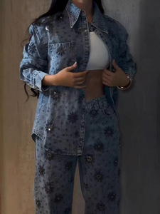 Pantalones vaqueros casuales de pierna recta con diseño de lentejuelas y flores de cuentas de estilo industrial pesado, novedad transfronteriza para mujer, primavera-otoño - Product Image 6