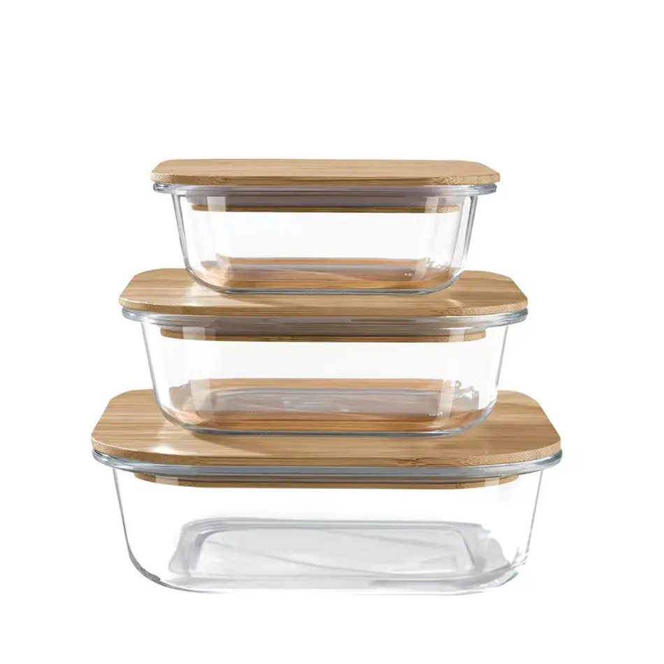 Bamboo Lid Lunch Box, Borosilicate Storage Canister, Glass Food Storage Containers