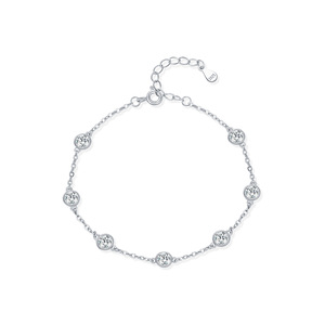 S925 Silver Chain <b>Bracelet</b> Round Crystal Bezel Set Classic Unisex Everyday Wear <b>Adjustable</b> Link <b>Bracelet</b> - Product Image 1