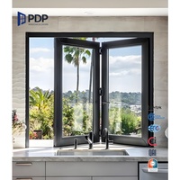 Fenêtre pliante horizontale en alliage d'aluminium à double vitrage de conception moderne PDP avec persiennes en acier inoxydable pour cuisine et usage extérieur