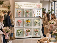 Máquina Expendedora Automática de Flores 24/7, Kiosco de Autoservicio para Ramos de Flores Frescas, Refrigerado con Pantalla LED y Sistema de Pago en Efectivo