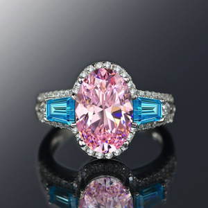 Elegante anello ovale con pietra colorata per donna, gioielli alla moda con design intarsiato scintillante - Product Image 1