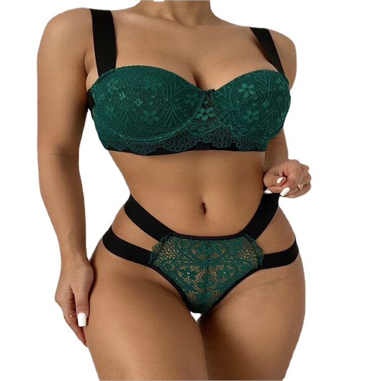 Factory Wholesale Three-point Lingerie Comfortable Gathered Sexy Bra Lace See-through Erotic Lingerie Sets