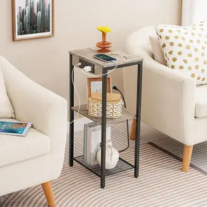 DISHI End Table with Charging Station and USB Ports Side Table for Small Space in Living Room