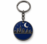 Porte-clés en alliage de zinc personnalisé avec logo, motif paysage urbain nocturne, vente en gros, cadeau promotionnel, fabricant de porte-clés métalliques