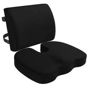 Высококачественная подушка для сиденья из пены с эффектом памяти и поясничная подушка с бархатным/сетчатым покрытием, набор из 2