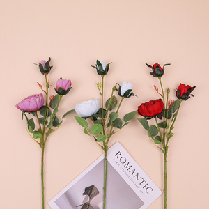 Artificial Silk Three-Head Bud Rose Thousand-layer Rose Wedding and Restaurant Soft <b>Decoration</b> Materials - Product Image 2