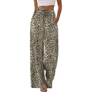 Women's Linen Palazzo Pants Wide Leg High Waist <b>Flowy</b> Beach Trousers With Pockets Breathable Summer Wear - Product Image 2