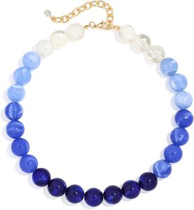 Collier élégant en résine d'agate bleue avec perles, chaîne plaquée or marbré blanc, bijou unisexe classique et stylé, idéal pour mariage ou femme - Product Image 1